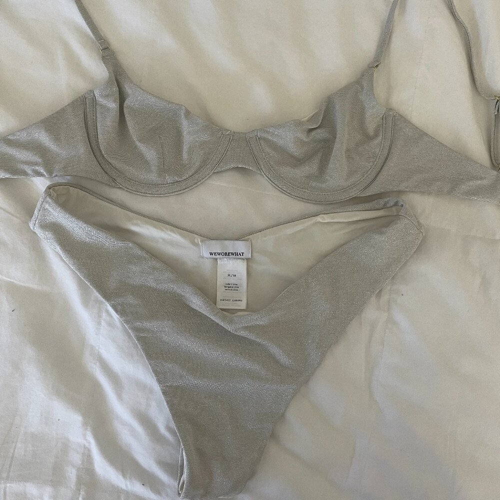 We Wore What Shimmery Silver Bikini In Medium